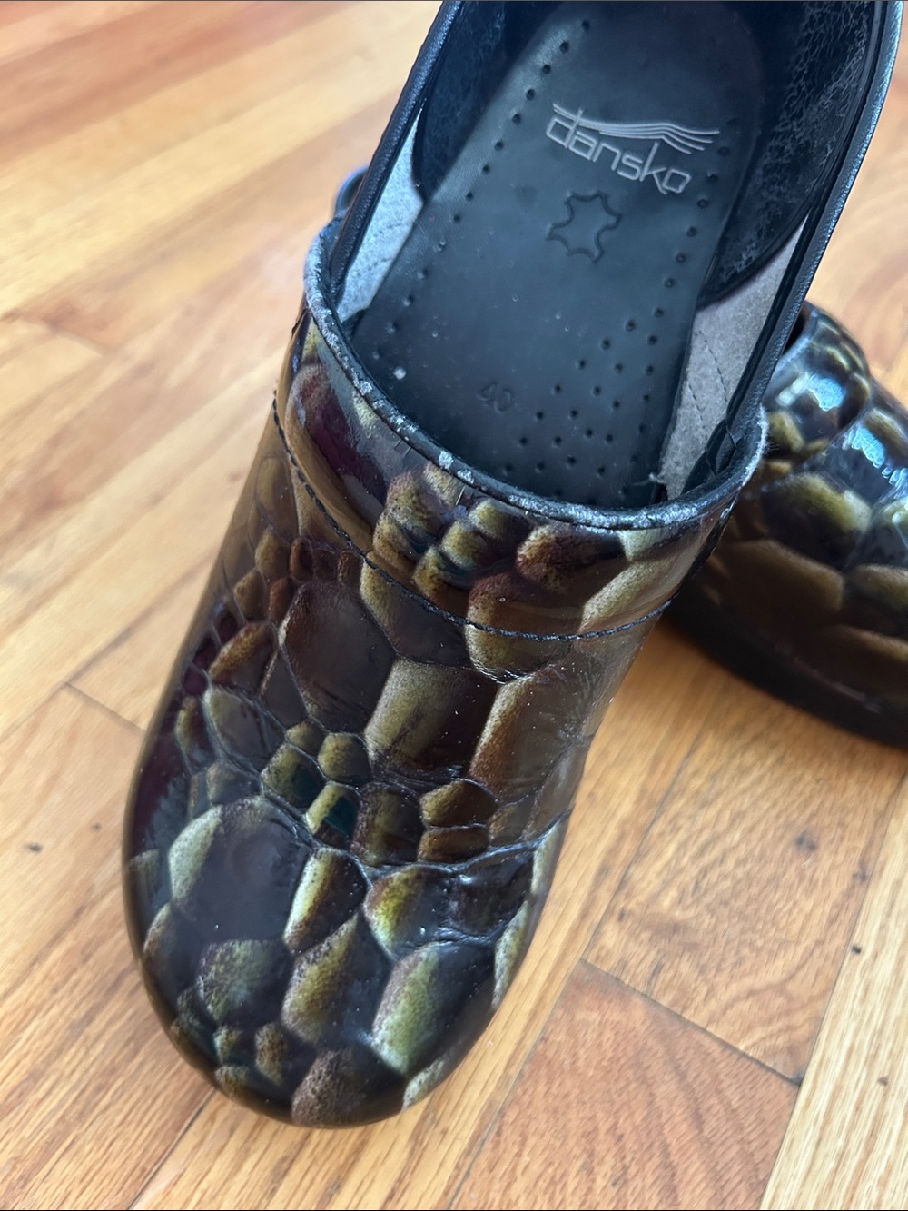 Dansko Olive Green Iridescent Textured Clogs
